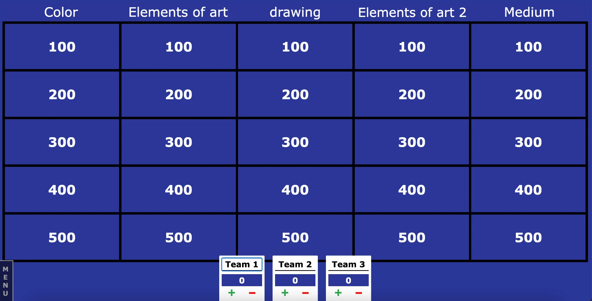 JeopardyLabs board builder with categories and point values