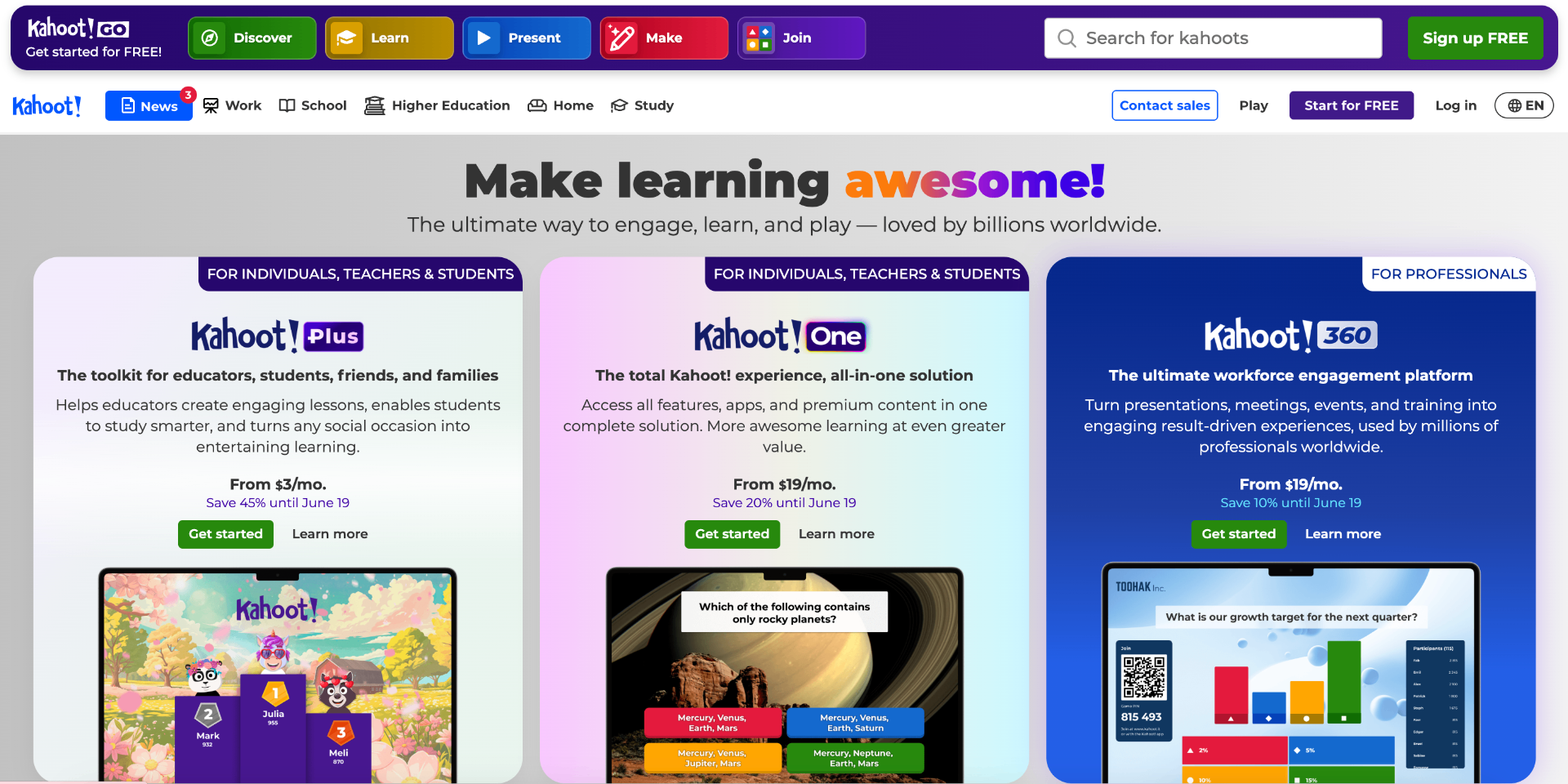 Kahoot homepage