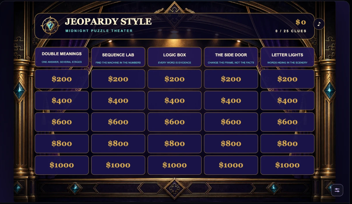 SoonLab AI-generated Jeopardy-style game board