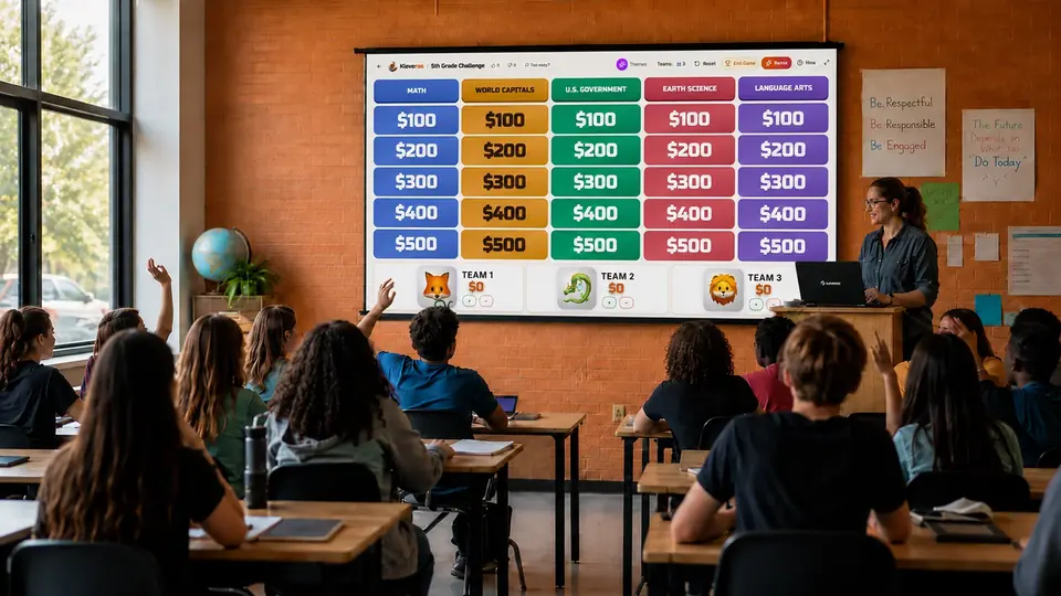 Teacher and students playing a Kleveroo classroom game