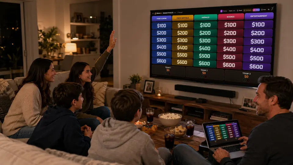 Family playing Kleveroo together on a television